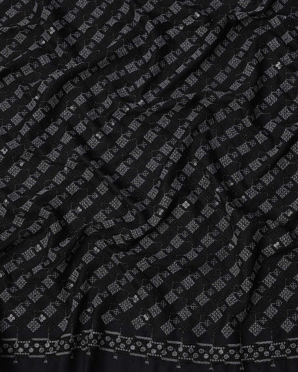 Black Geometric Block Print Synthetic Cotton Fabric, 140 Cms, India-D25385