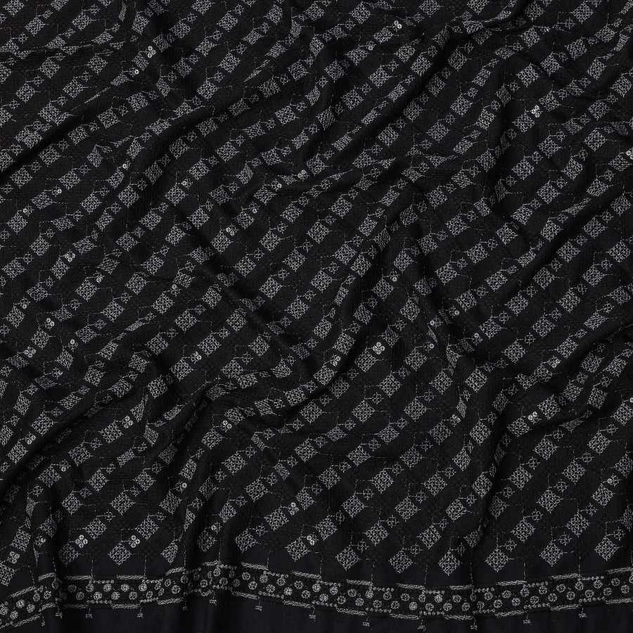 Black Geometric Block Print Synthetic Cotton Fabric, 140 Cms, India-D25385