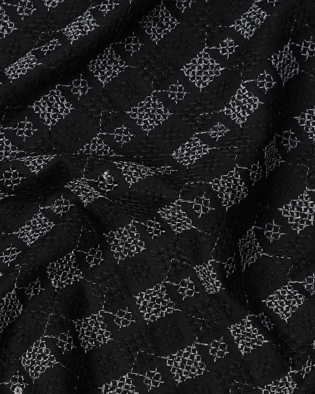 Black Geometric Block Print Synthetic Cotton Fabric, 140 Cms, India-D25385