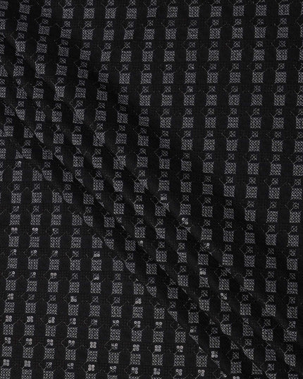 Black Geometric Block Print Synthetic Cotton Fabric, 140 Cms, India-D25385