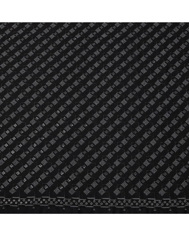 Black Geometric Block Print Synthetic Cotton Fabric, 140 Cms, India-D25385