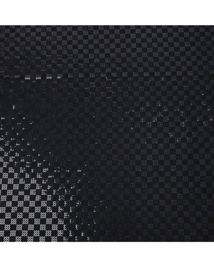 Black Sequin Checkered Self Design Synthetic Cotton Fabric, 140 Cms, India-D25393