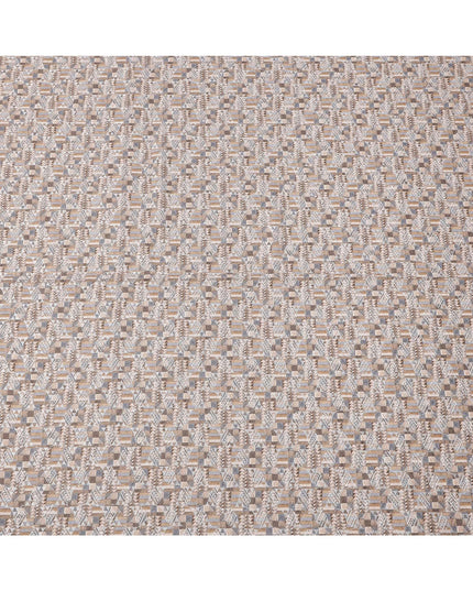 Beige and Grey Geometric Print Synthetic Cotton Fabric, 140 Cms, India-D25384