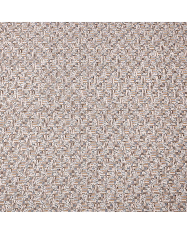 Beige and Grey Geometric Print Synthetic Cotton Fabric, 140 Cms, India-D25384
