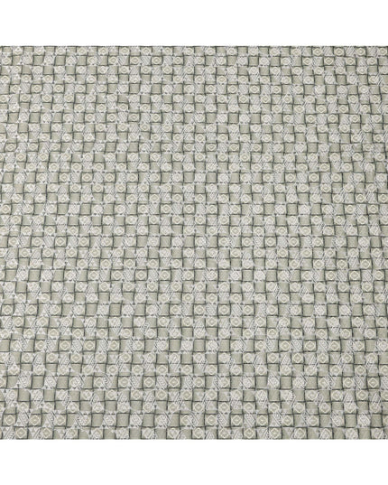 Olive Green Geometric Block Print Synthetic Cotton Fabric, 140 Cms, India-D25389