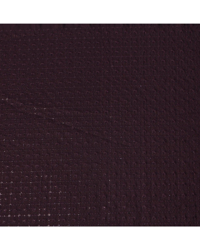 Wine Sequin Embroidered Self Design Synthetic Cotton Fabric, 140 Cms, India-D25386 Regal Fabrics