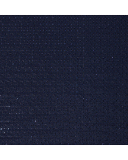 Navy Blue Sequin Embroidered Self Design Synthetic Cotton Fabric, 140 Cms, India-D25383