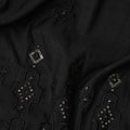 Black Embroidered with Mirror Work Border Synthetic Cotton Fabric, 140 Cms, India-D25390