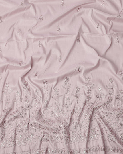Baby Pink Floral Embroidered with Mirror Work Synthetic Cotton Fabric, 140 Cms, India-D25388