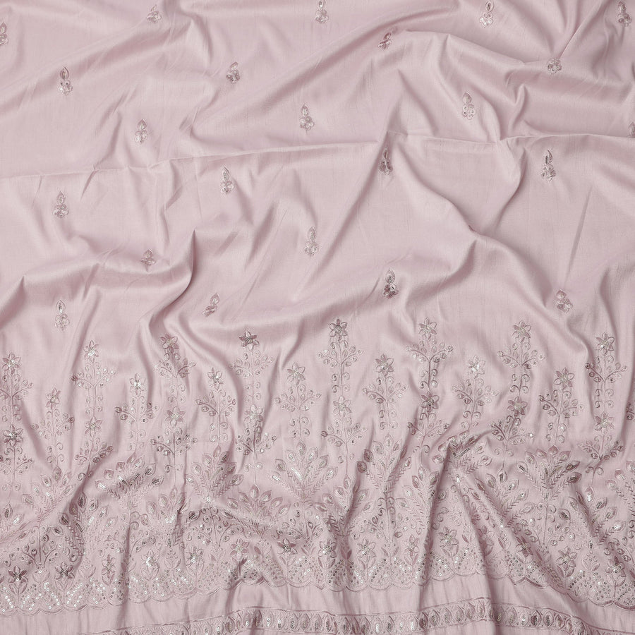 Baby Pink Floral Embroidered with Mirror Work Synthetic Cotton Fabric, 140 Cms, India-D25388