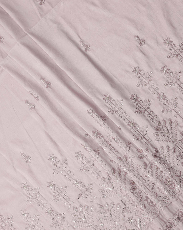 Baby Pink Floral Embroidered with Mirror Work Synthetic Cotton Fabric, 140 Cms, India-D25388