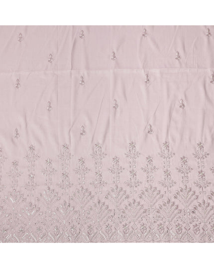 Baby Pink Floral Embroidered with Mirror Work Synthetic Cotton Fabric, 140 Cms, India-D25388
