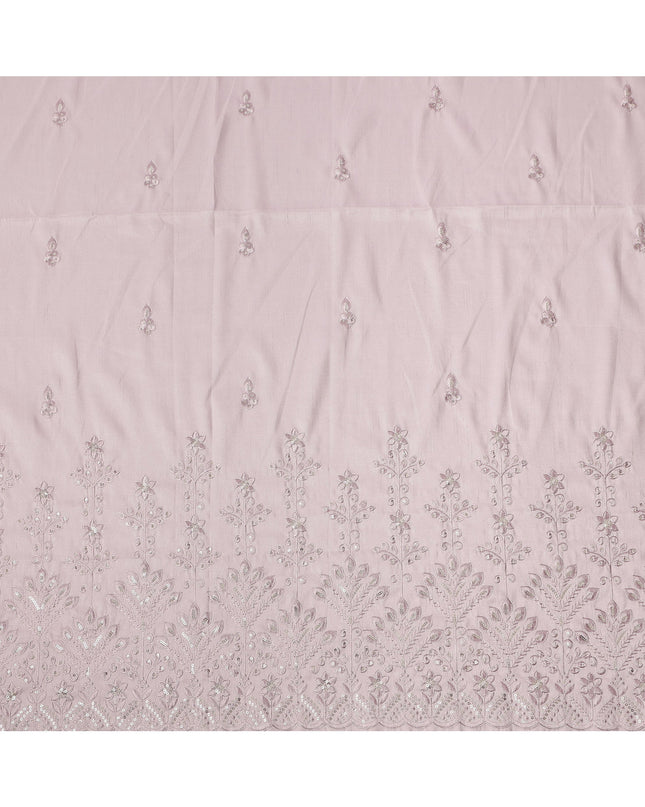 Baby Pink Floral Embroidered with Mirror Work Synthetic Cotton Fabric, 140 Cms, India-D25388