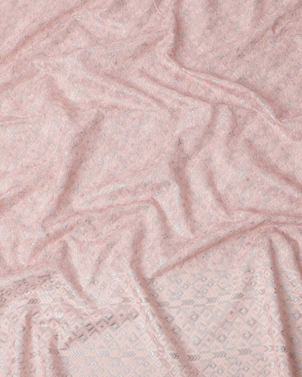 Blush Pink Geometric Motif with Subtle Shimmer Synthetic Cotton Fabric, 140 Cms, India-D25391