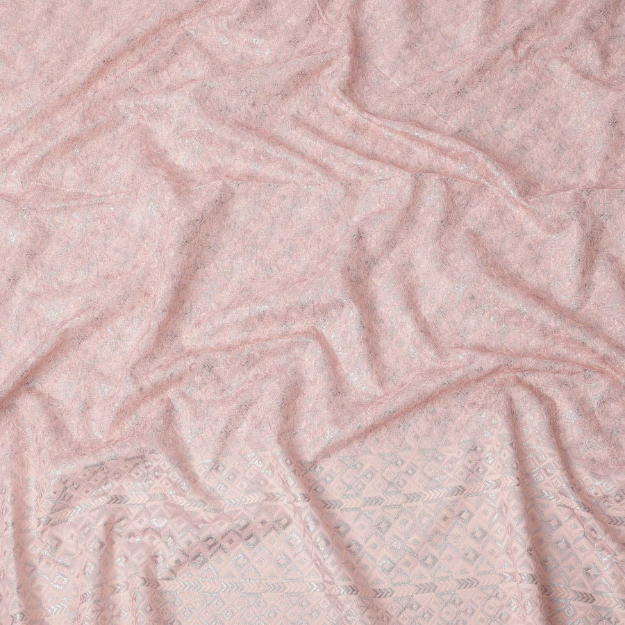 Blush Pink Geometric Motif with Subtle Shimmer Synthetic Cotton Fabric, 140 Cms, India-D25391