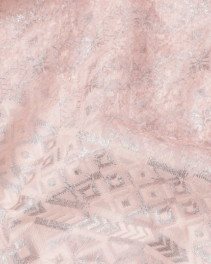 Blush Pink Geometric Motif with Subtle Shimmer Synthetic Cotton Fabric, 140 Cms, India-D25391