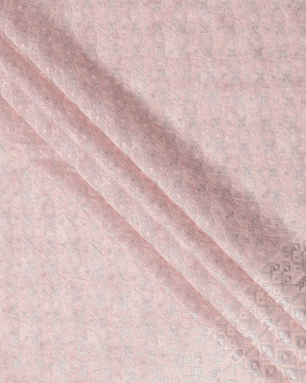 Blush Pink Geometric Motif with Subtle Shimmer Synthetic Cotton Fabric, 140 Cms, India-D25391