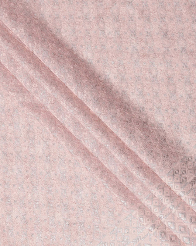 Blush Pink Geometric Motif with Subtle Shimmer Synthetic Cotton Fabric, 140 Cms, India-D25391