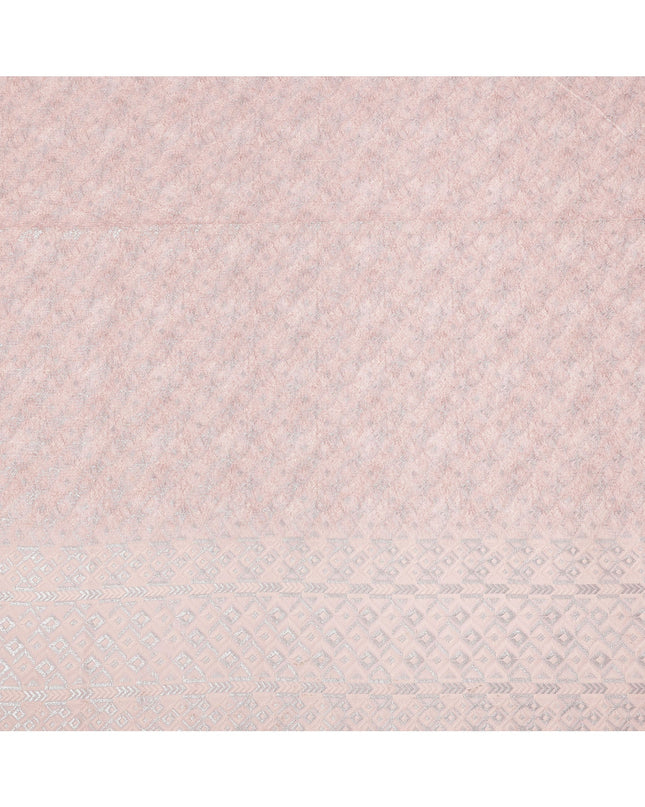 Blush Pink Geometric Motif with Subtle Shimmer Synthetic Cotton Fabric, 140 Cms, India-D25391