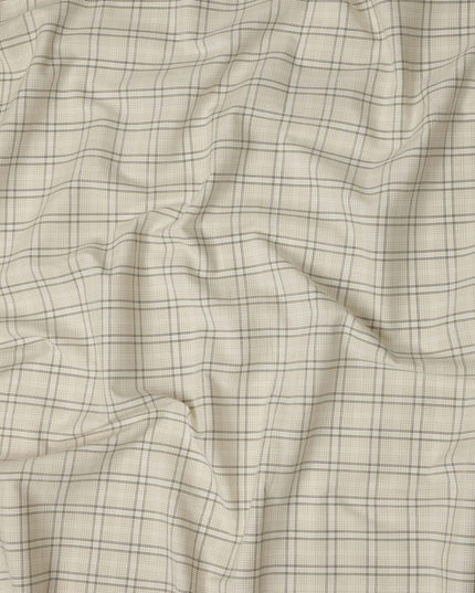 Cream Light Beige Checked Blended Cotton Shirting Fabric Soft Woven Check Design Breathable Apparel Material 150 Cms Width Made in India-D27429 Regal Fabrics