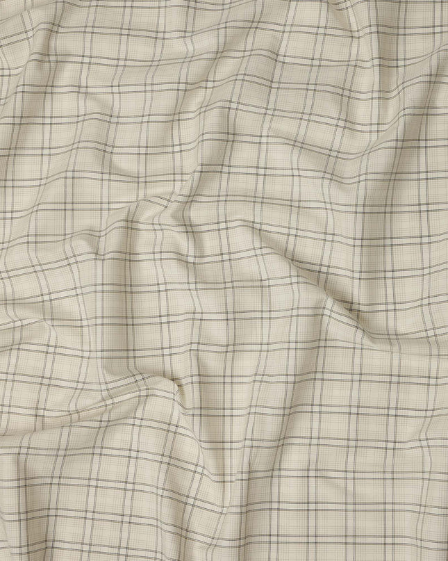 Cream Light Beige Checked Blended Cotton Shirting Fabric Soft Woven Check Design Breathable Apparel Material 150 Cms Width Made in India-D27429