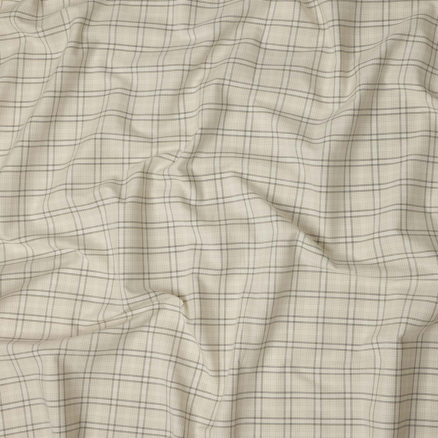 Cream Light Beige Checked Blended Cotton Shirting Fabric Soft Woven Check Design Breathable Apparel Material 150 Cms Width Made in India-D27429 Regal Fabrics