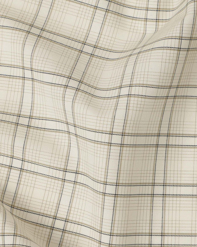 Cream Light Beige Checked Blended Cotton Shirting Fabric Soft Woven Check Design Breathable Apparel Material 150 Cms Width Made in India-D27429