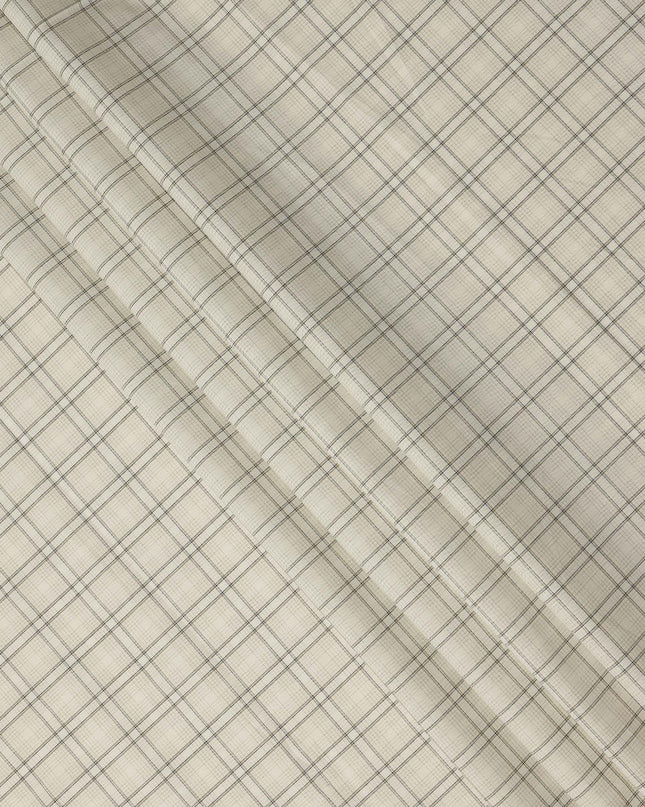 Cream Light Beige Checked Blended Cotton Shirting Fabric Soft Woven Check Design Breathable Apparel Material 150 Cms Width Made in India-D27429