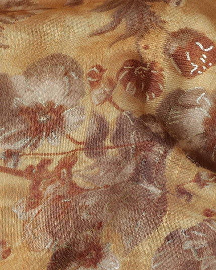 Gold Floral Cotton Voile Fabric 140cm