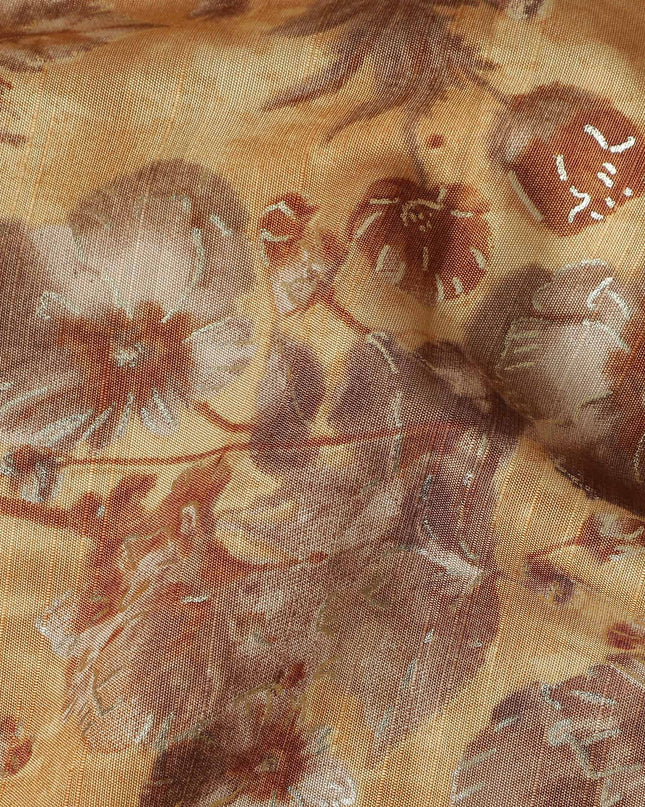 Gold Floral Cotton Voile Fabric 140cm