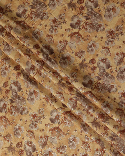 Gold Floral Cotton Voile Fabric 140cm