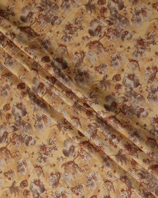 Gold Floral Cotton Voile Fabric 140cm
