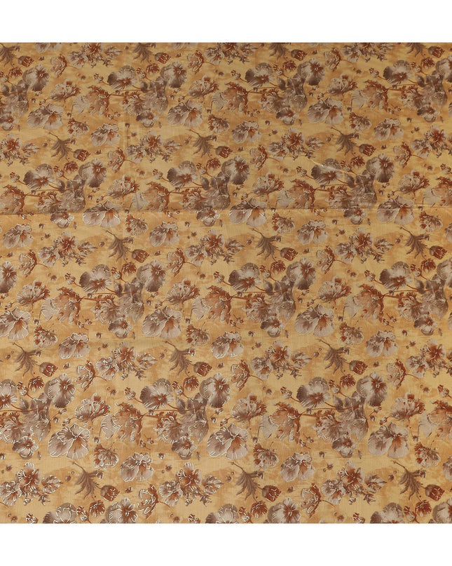 Gold Floral Cotton Voile Fabric 140cm