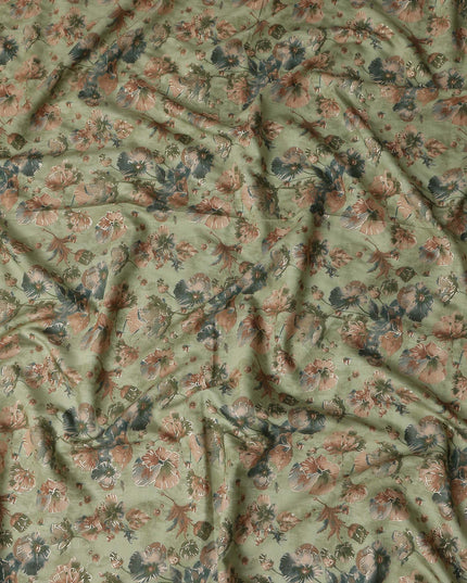 Green Floral Cotton Voile Fabric 140cm