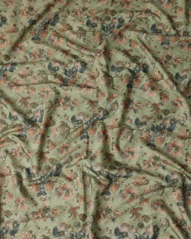 Green Floral Cotton Voile Fabric 140cm