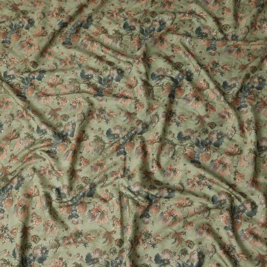 Green Floral Cotton Voile Fabric 140cm