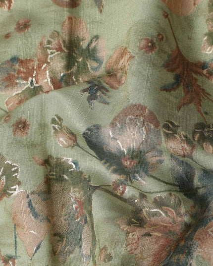 Green Floral Cotton Voile Fabric 140cm
