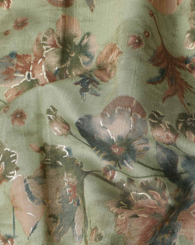 Green Floral Cotton Voile Fabric 140cm