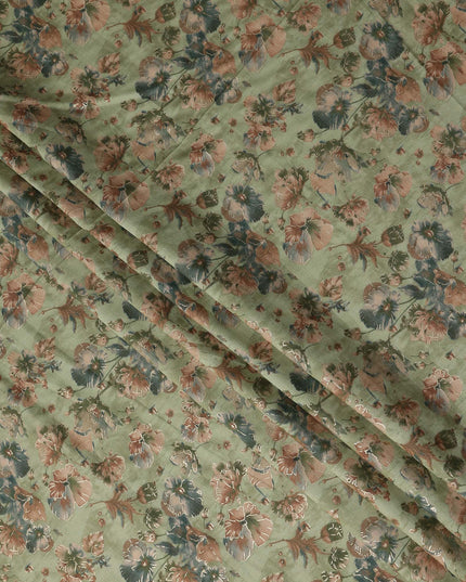 Green Floral Cotton Voile Fabric 140cm