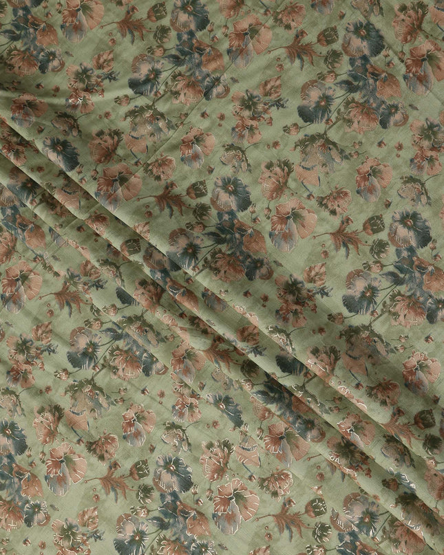 Green Floral Cotton Voile Fabric 140cm