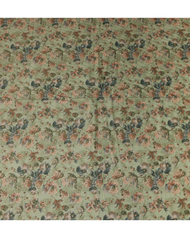 Green Floral Cotton Voile Fabric 140cm