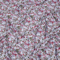 White cotton lawn printed Fabric with pink, magenta and olive botanical floral, 110 Cms Width, India-D25284