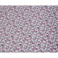 White cotton lawn printed Fabric with pink, magenta and olive botanical floral, 110 Cms Width, India-D25284
