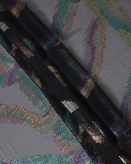 Black Premium Pure Silk Chiffon Fabric with Multicolor Metallic Lurex Design 110 Cms Width, Made in South Korea-D25865
