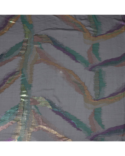 Black Premium Pure Silk Chiffon Fabric with Multicolor Metallic Lurex Design 110 Cms Width, Made in South Korea-D25865