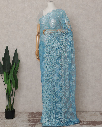 French Chantilly Lace Saree Piece - Sky Blue