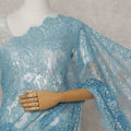 French Chantilly Lace Saree Piece - Sky Blue