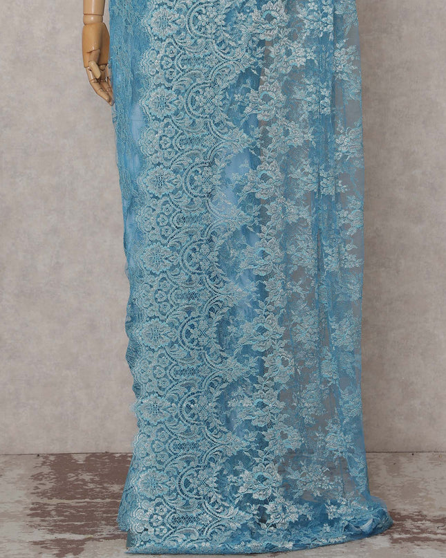 French Chantilly Lace Saree Piece - Sky Blue