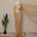 Golden Beige Premium French Metallic Chantilly Saree Lace 5.5 Mtrs Length 110 Cms Width Designer Net Fabric Made In France, Blouse Not Included-D28123