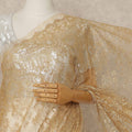 Golden Beige Premium French Metallic Chantilly Saree Lace 5.5 Mtrs Length 110 Cms Width Designer Net Fabric Made In France, Blouse Not Included-D28123